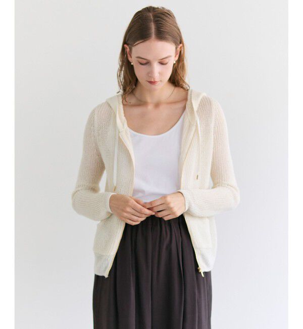 BEIGE,「【ロングセラー・新色追加】OPTICAL / ペーパーヤーンフーディージップニット」|パーカー|