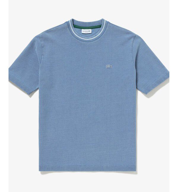 LACOSTE「配色リブニットインディゴ鹿の子 半袖Tシャツ」|Tシャツ・カットソー|