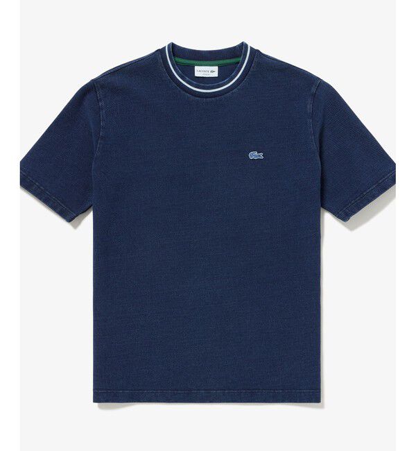 LACOSTE「配色リブニットインディゴ鹿の子 半袖Tシャツ」|Tシャツ・カットソー|
