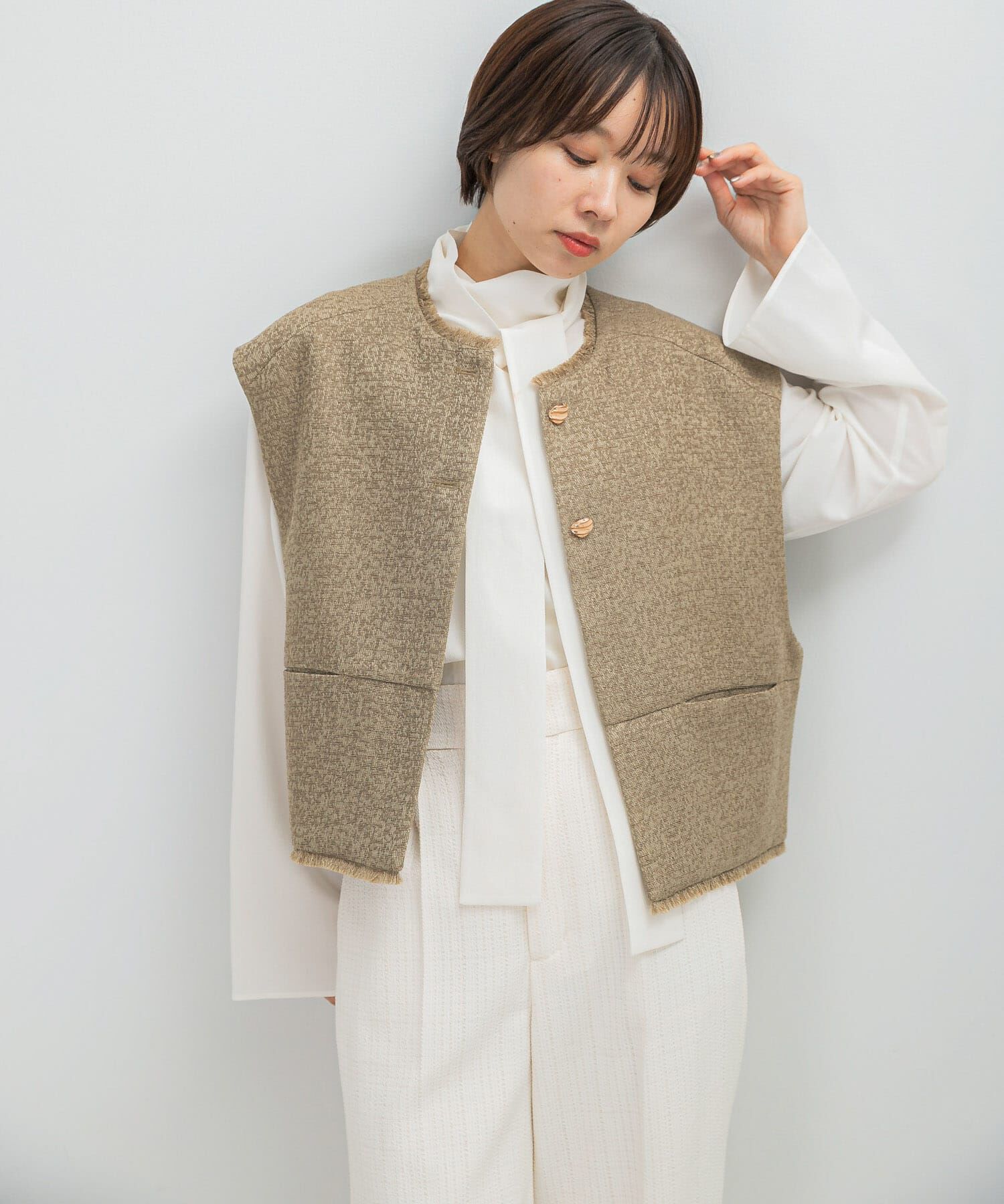 URBAN RESEARCH ROSSO「CHIGNON　ツイードショートベスト」|ベスト・ジレ|キャメル