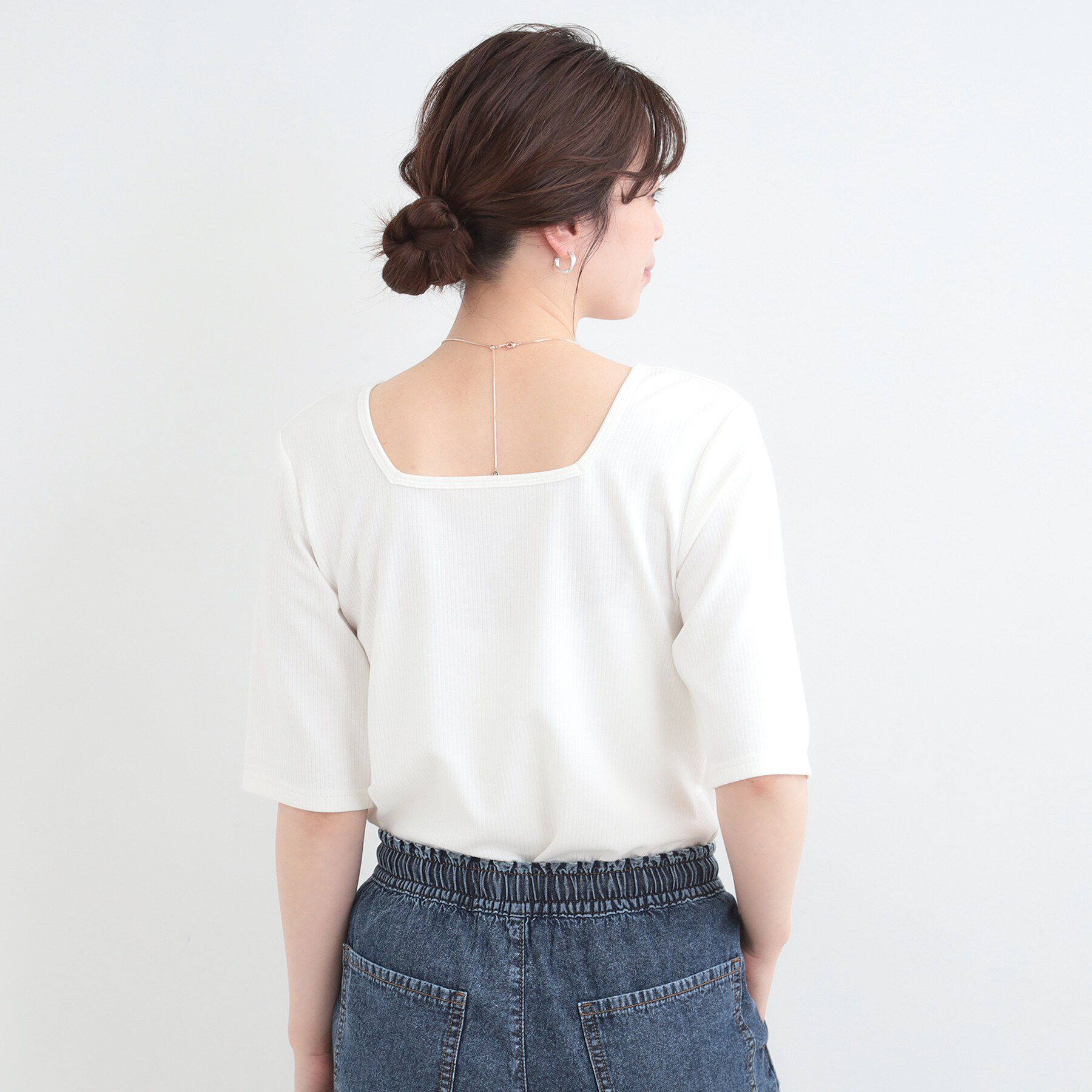 SHOO･LA･RUE「【ネックアソート】裏ひんやりテレコ5分袖トップス」|Tシャツ・カットソー|