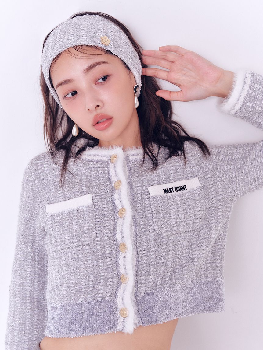 LILY BROWN「【LILY BROWN&times;MARY QUANT】デイジー釦ツイードニットジャケット」|ノーカラージャケット|