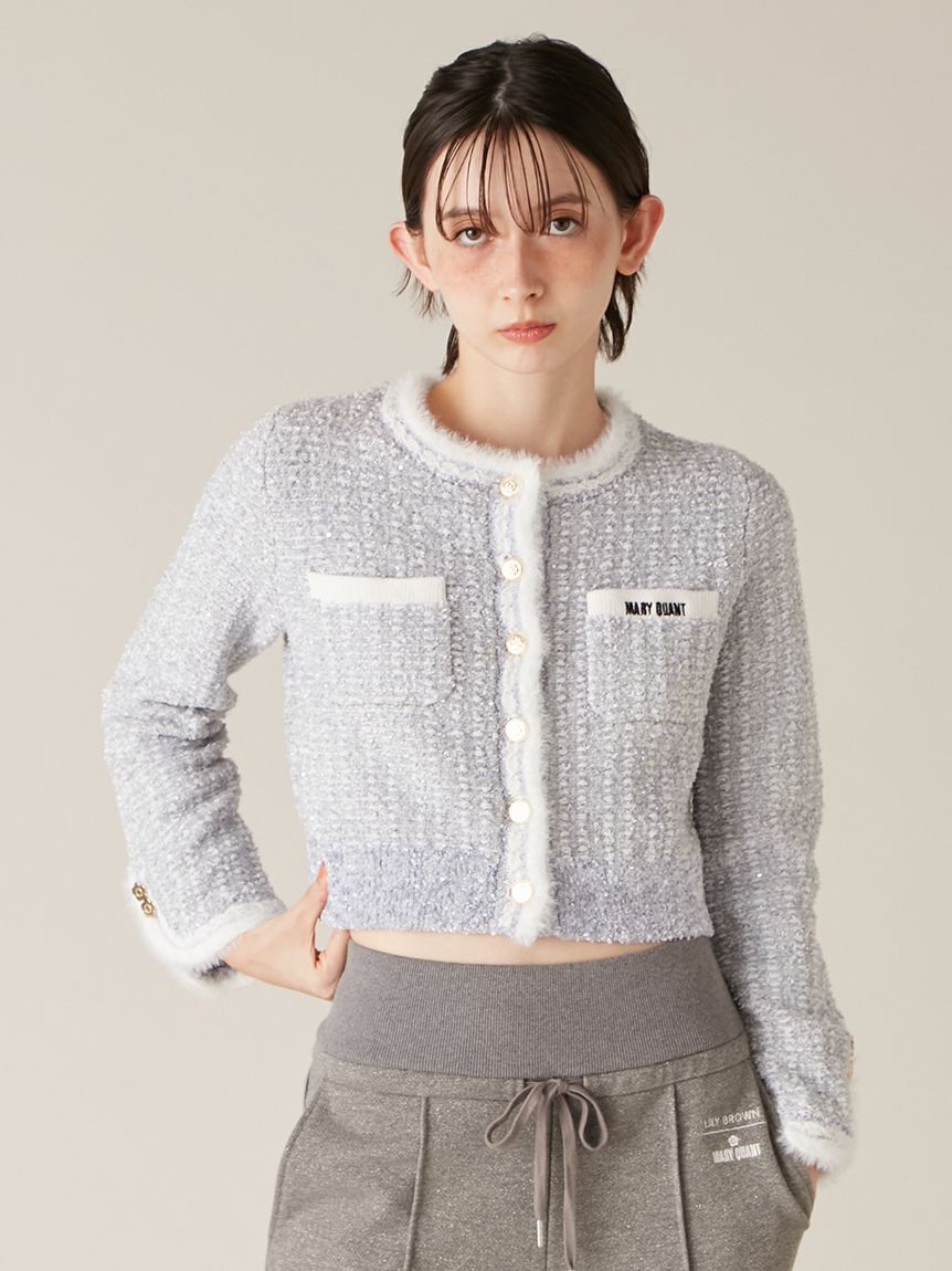 LILY BROWN「【LILY BROWN&times;MARY QUANT】デイジー釦ツイードニットジャケット」|ノーカラージャケット|