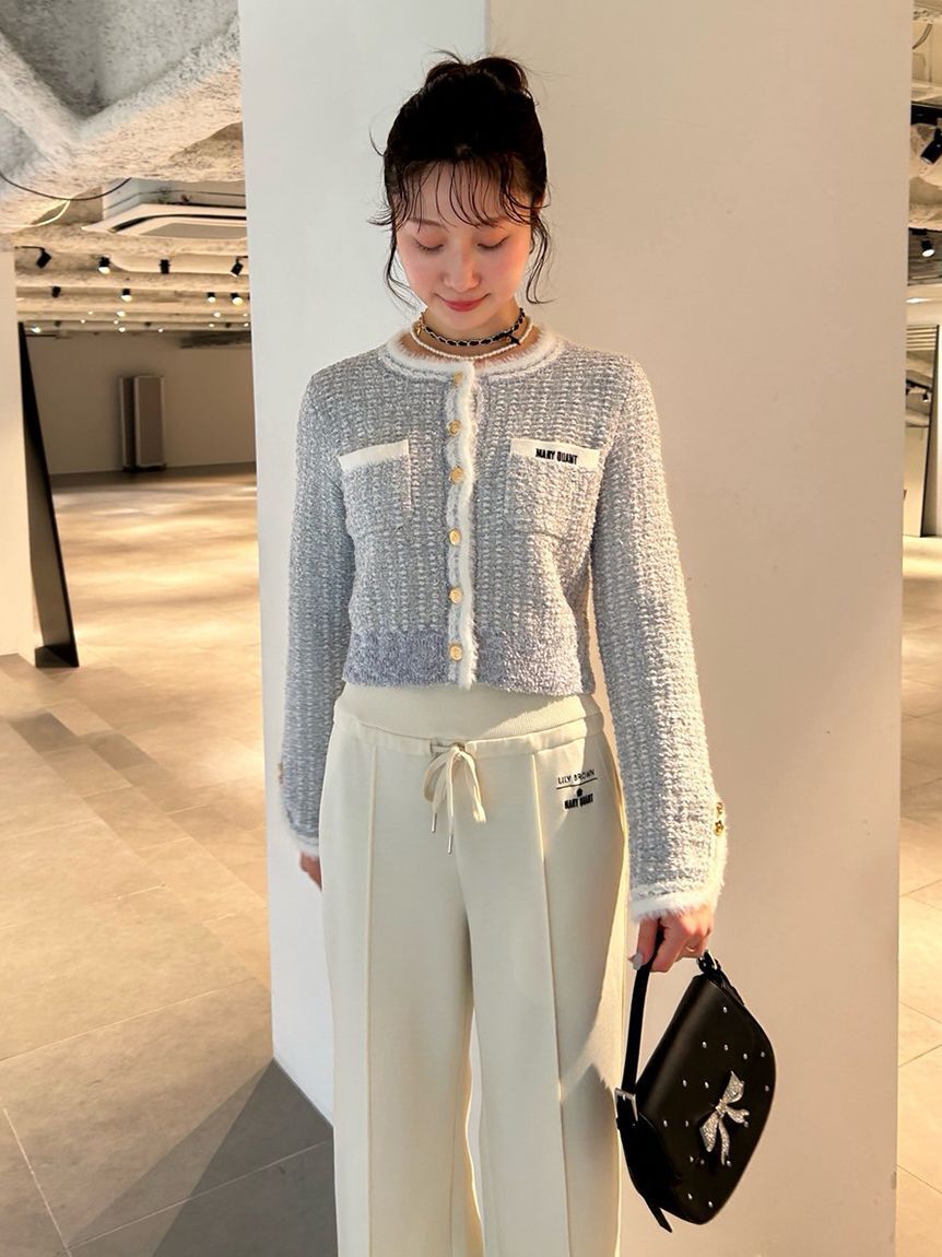 LILY BROWN「【LILY BROWN&times;MARY QUANT】デイジー釦ツイードニットジャケット」|ノーカラージャケット|