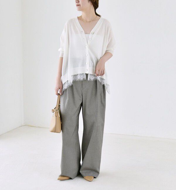 quaranciel「《予約》quaranciel:〈手洗い可能〉レース ヘム Vネック ポンチョ ニット カーディガン」|カーディガン|