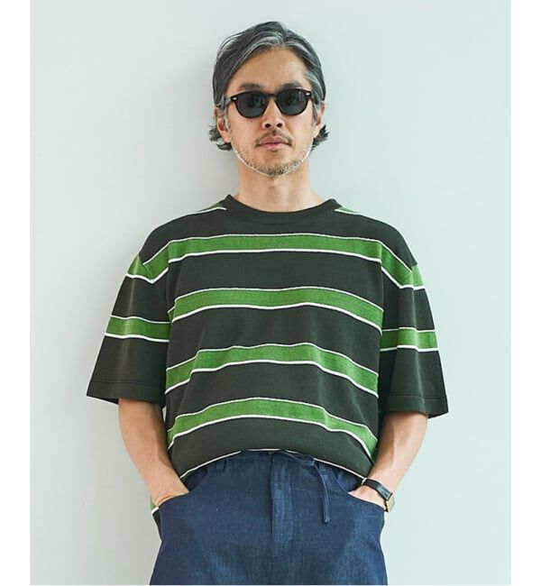 EDIFICE「《EDIFICE by PIPPIOLINO》ボーダー ニット Tシャツ」|Tシャツ・カットソー|グリーン