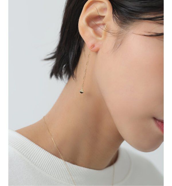 Lilas by Spick&Span「オニキスピラミッドモチーフチェーンピアス K10（両耳）」|ピアス|
