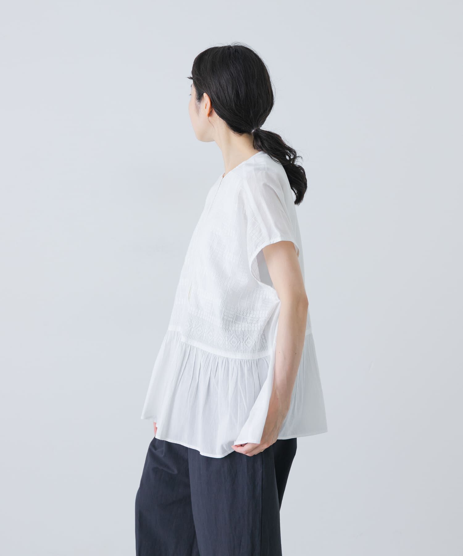 かぐれ「フロント刺繍フレンチブラウス」|シャツ・ブラウス|