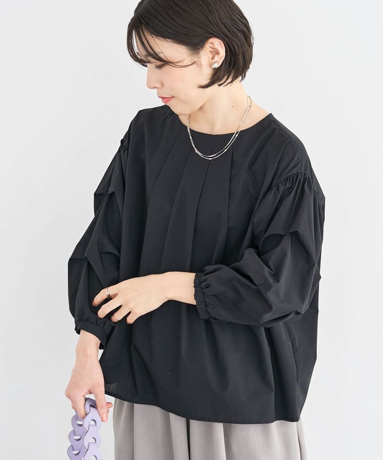 Green Parks「イージーケア袖タックブラウス」|シャツ・ブラウス|Black