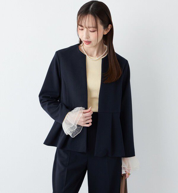 SHIPS Colors 「SHIPS Colors:ストレッチ ジョーゼット ペプラム ジャケット（セットアップ対応可能）◇」|ノーカラージャケット|