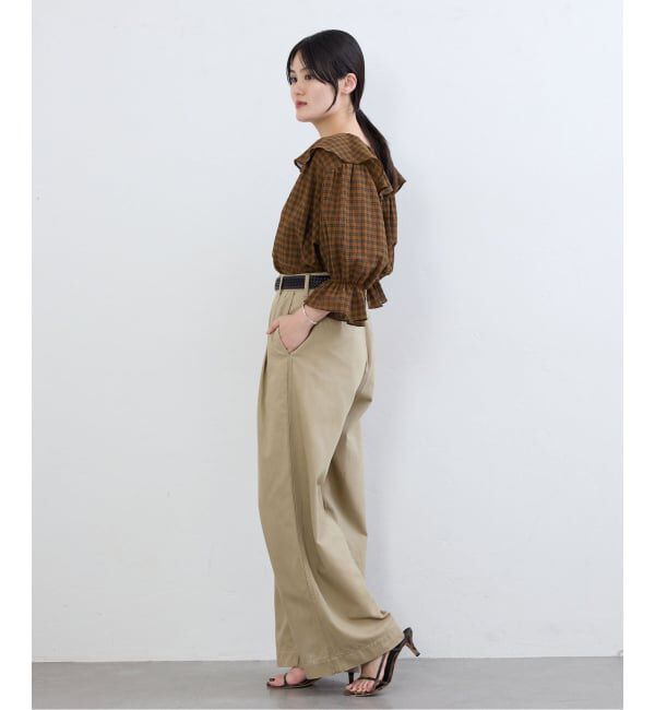 IENA「《予約》BLACK チェックフリルブラウス」|シャツ・ブラウス|