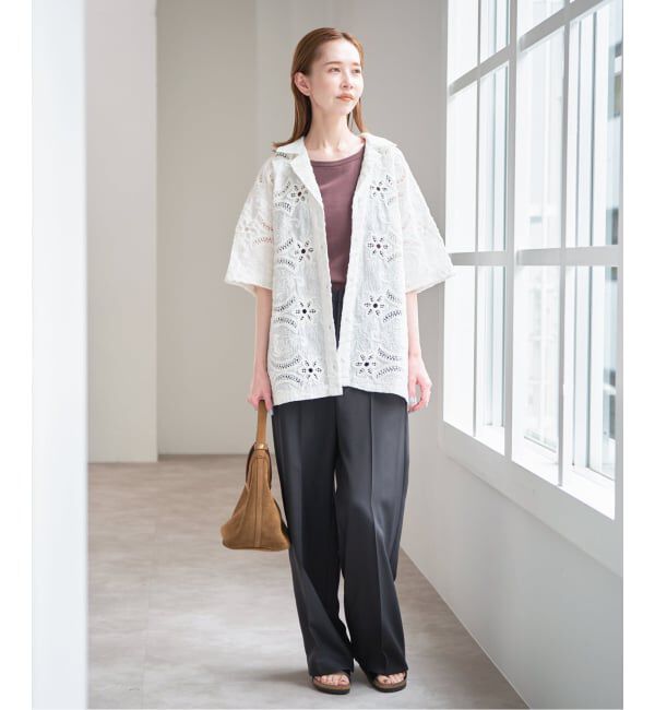 U by SPICK&SPAN「オープンカラーレースシャツ」|シャツ・ブラウス|