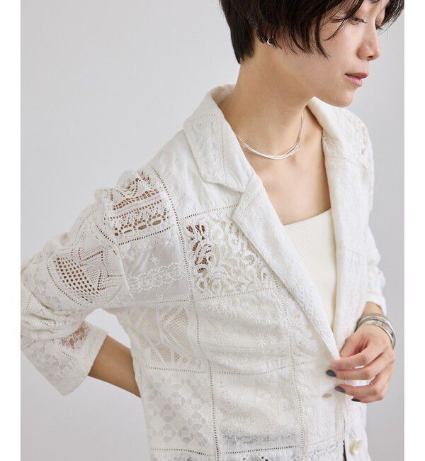 SALON adam et rope'「【WEB限定】刺繍レースパッチワークシャツジャケット/ セットアップ対応」|テーラードジャケット|ホワイト(10)