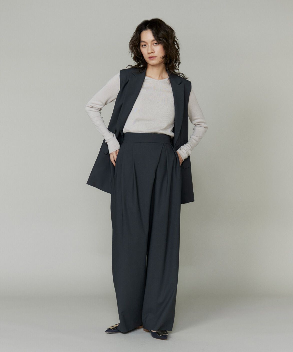 la veille by SUPERIOR CLOSET「《大きいサイズ》ダブルブレストジレ」|ダウンベスト・ベスト|