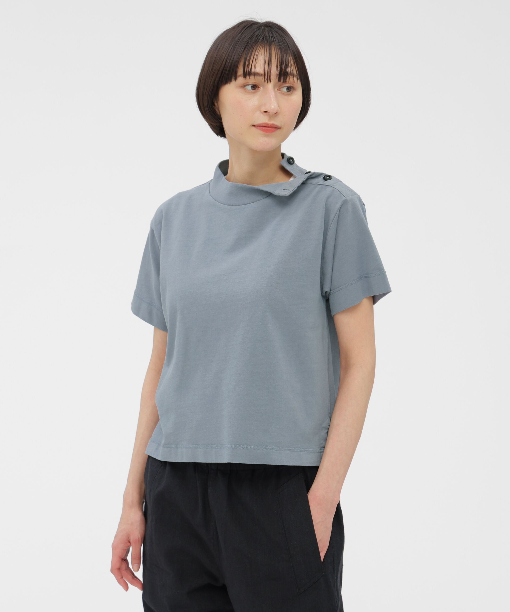 MHL.「GARMENT DYED TOUGH COTTON LINEN JERSEY TOP」|Tシャツ・カットソー|LIGHT BLUE2