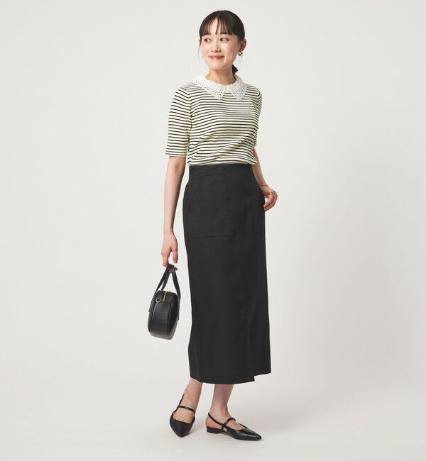 UNITED ARROWS green label relaxing「リブ エリレース 2WAY 5分袖 ニット プルオーバー」|ニット・セーター|