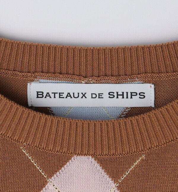 SHIPS「BATEAUX DE SHIPS:〈手洗い可能〉14ゲージ アーガイル クルーネック ニット」|ニット・セーター|
