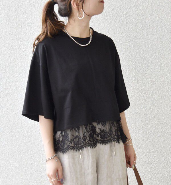 SHIPS any「《一部予約》SHIPS any:〈洗濯機可能〉ジップ レース ヘム ハーフスリーブ TEE」|Tシャツ・カットソー|