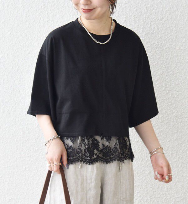 SHIPS any「《一部予約》SHIPS any:〈洗濯機可能〉ジップ レース ヘム ハーフスリーブ TEE」|Tシャツ・カットソー|