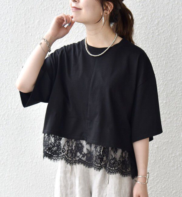 SHIPS any「《一部予約》SHIPS any:〈洗濯機可能〉ジップ レース ヘム ハーフスリーブ TEE」|Tシャツ・カットソー|