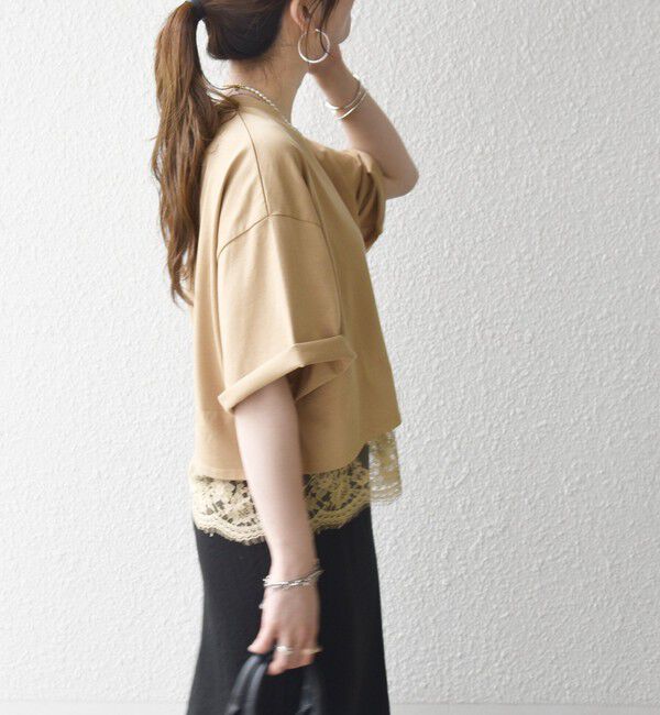 SHIPS any「《一部予約》SHIPS any:〈洗濯機可能〉ジップ レース ヘム ハーフスリーブ TEE」|Tシャツ・カットソー|