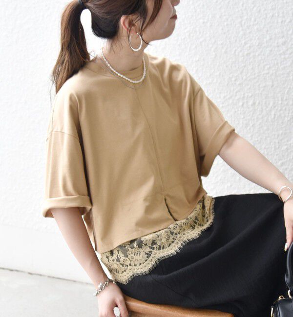SHIPS any「《一部予約》SHIPS any:〈洗濯機可能〉ジップ レース ヘム ハーフスリーブ TEE」|Tシャツ・カットソー|