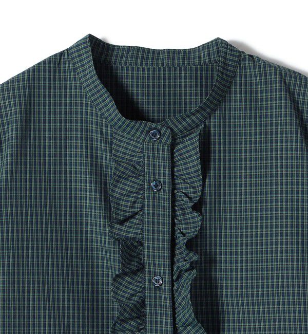 SHIPS for women「《予約》【WEB限定】〈手洗い可能〉チェック フリル ロングスリーブ シャツ（グリーン）」|シャツ・ブラウス|