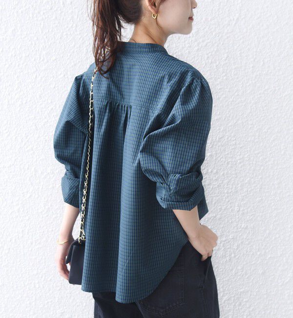 SHIPS for women「《予約》【WEB限定】〈手洗い可能〉チェック フリル ロングスリーブ シャツ（グリーン）」|シャツ・ブラウス|