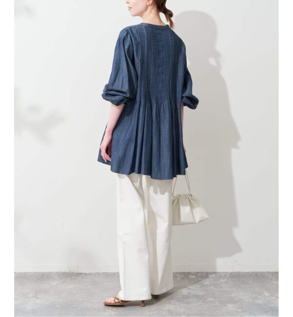 SLOBE IENA「《WEB限定/追加》LEDENIM ボサム ペプラムデニムブラウス」|シャツ・ブラウス|