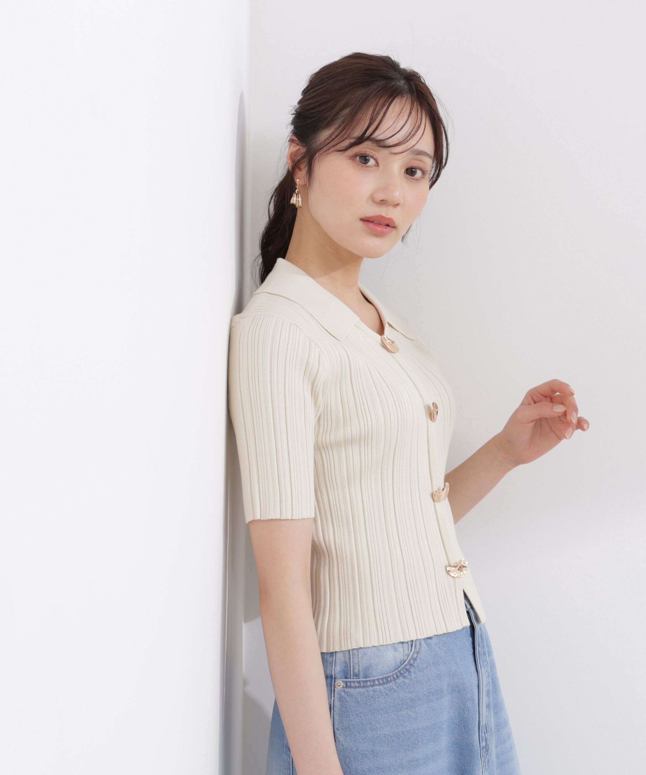 PROPORTION BODY DRESSING「衿付きランダムリブニット 26SS」|ニット・セーター|