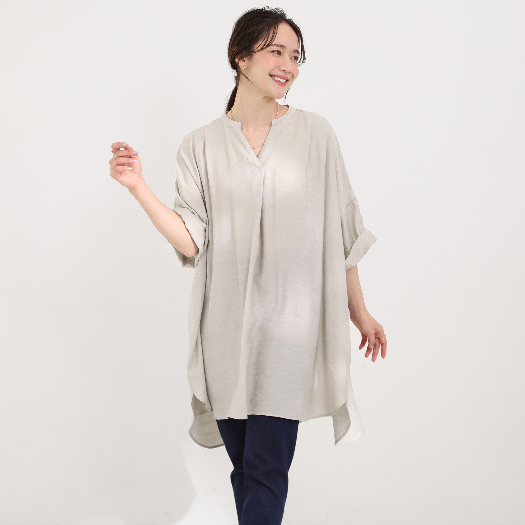 SHOO･LA･RUE「【ひんやり/S-LL】体型カバー叶える 大人のゆるドルマンチュニック」|チュニック|