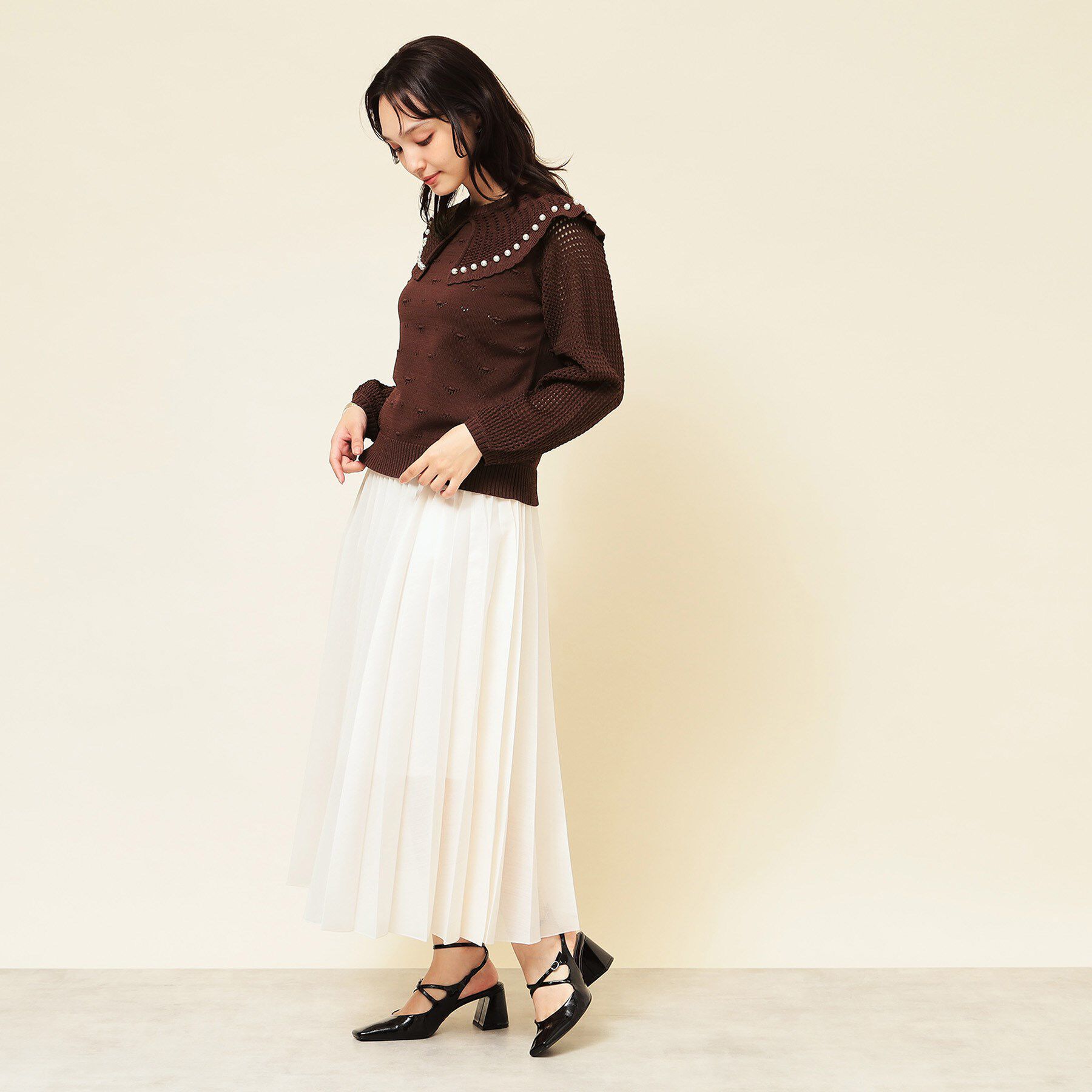 SunaUna「【COLLECTION LINE】透かしパール調ニット」|ニット・セーター|