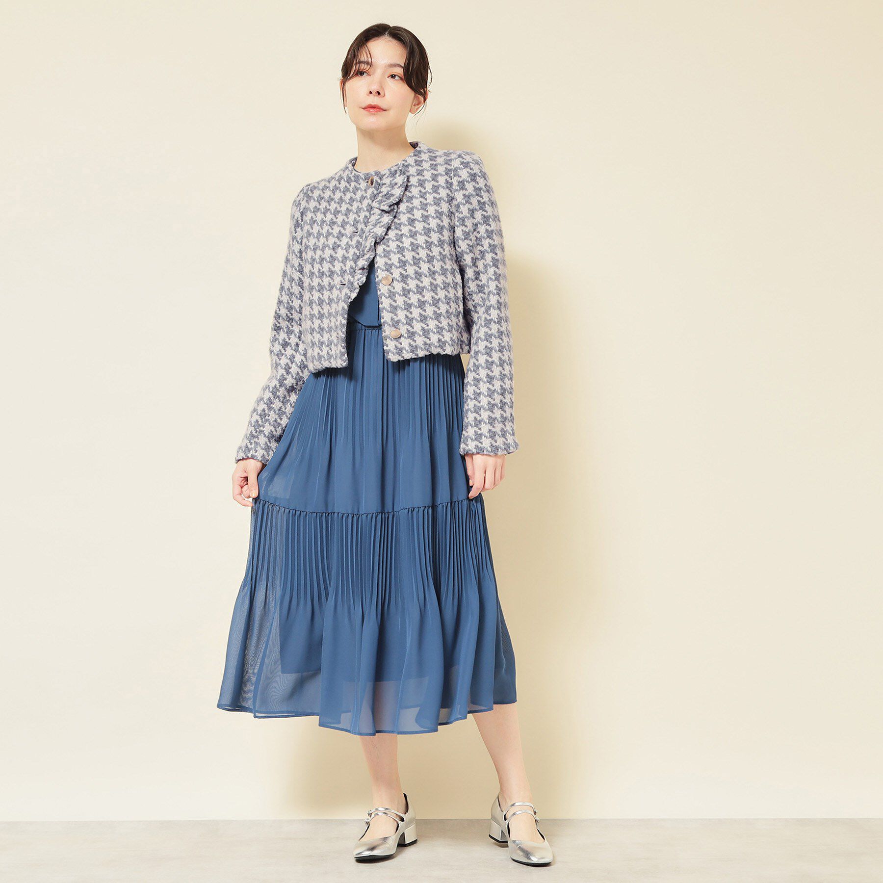 SunaUna「【COLLECTION LINE】ツイードラッフルジャケット」|ノーカラージャケット|