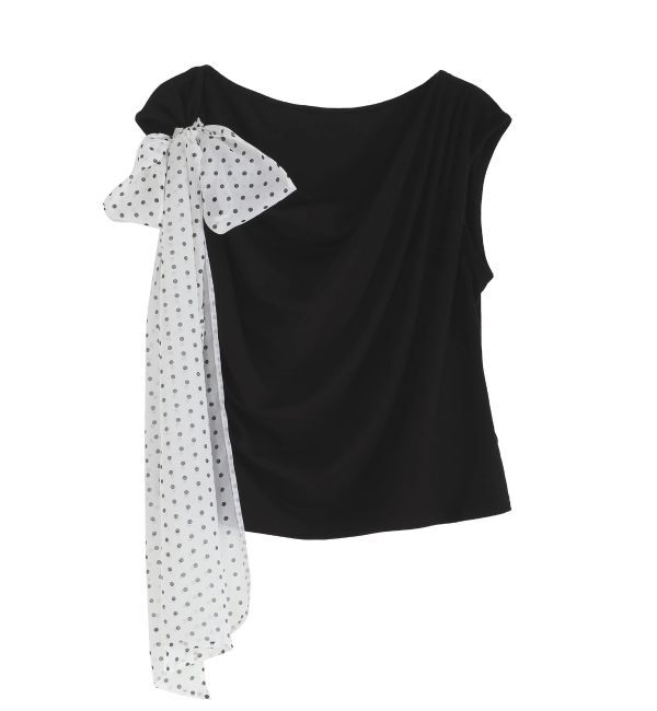 LAGUNAMOON「ドットリボンドレープカットソー」|Tシャツ・カットソー|