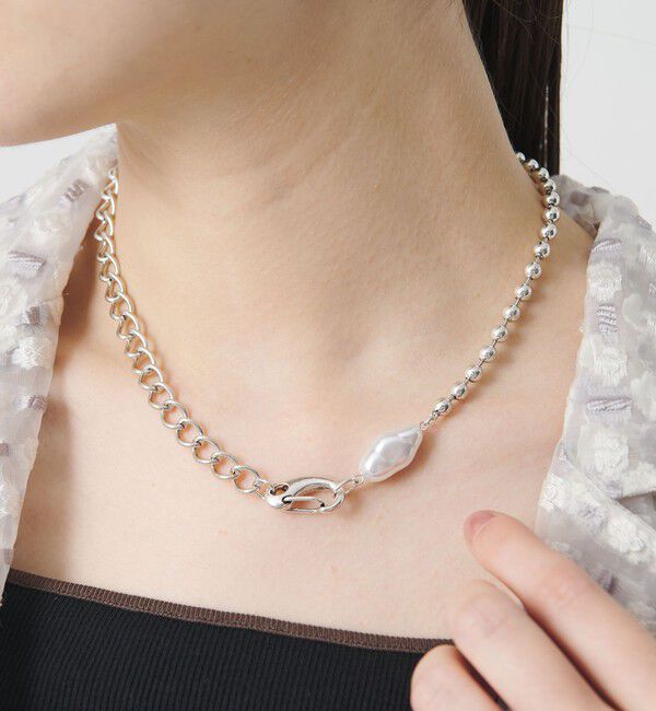 BEAUTY&YOUTH UNITED ARROWS「パールモチーフ&times;ミックスチェーン ネックレス」|ネックレス|SILVER