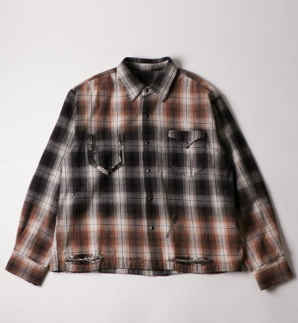  「【FromVintage】ダメージチェックシャツ」|シャツ・ブラウス|ブラック