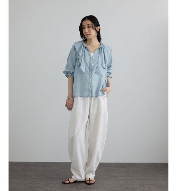 SALON adam et rope'「【WEB限定】ライトデニムフリルカラーシャツ」|シャツ・ブラウス|