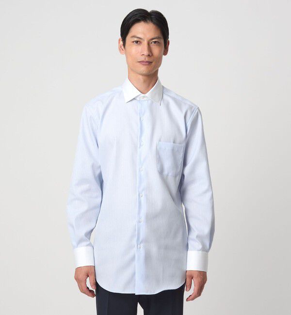 UNITED ARROWS green label relaxing「コットン シャドーストライプ クレリック ワイドカラー ドレスシャツ -イージーアイロン-」|シャツ・ブラウス|