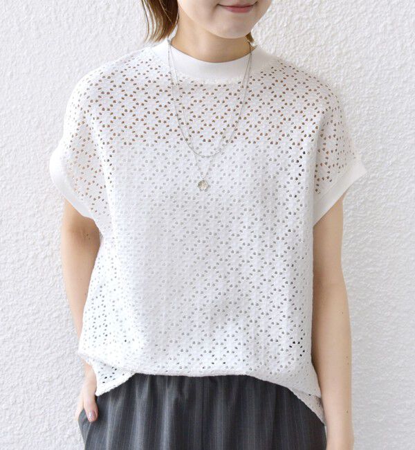 SHIPS for women「《一部追加予約》【WEB限定】〈手洗い可能〉アイレット クルーネック プルオーバー」|Tシャツ・カットソー|