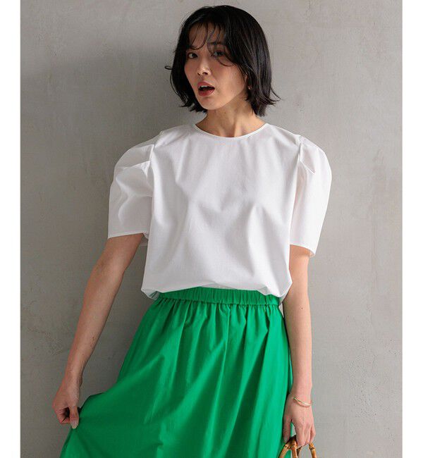 23区「【洗える】スムースデザイン タックディテール カットソー」|Tシャツ・カットソー|ホワイト系