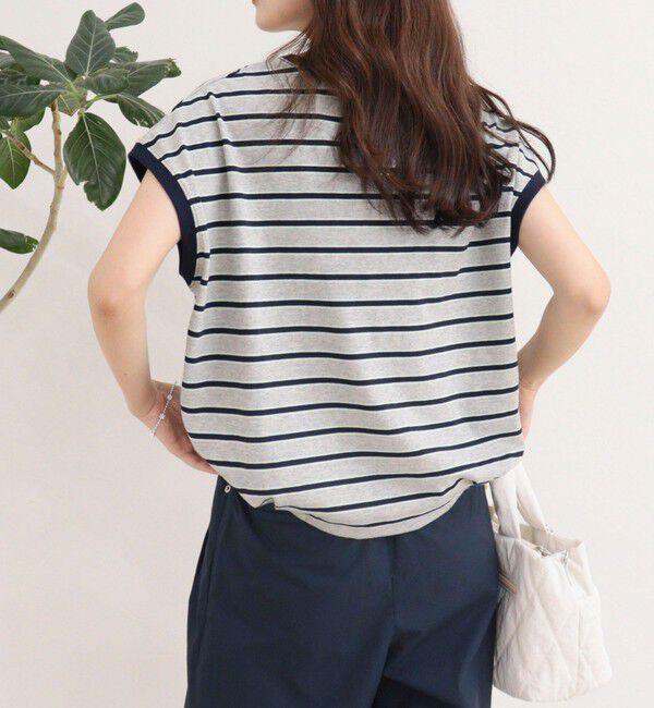 fredy emue「【汗ジミ軽減】ボーダー裾タックフレンチプルオーバーカットソー」|Tシャツ・カットソー|