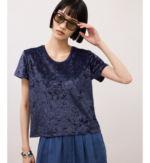 ADAM ET ROPE'「クラッシュベロアTEE」|Tシャツ・カットソー|ネイビー(40)