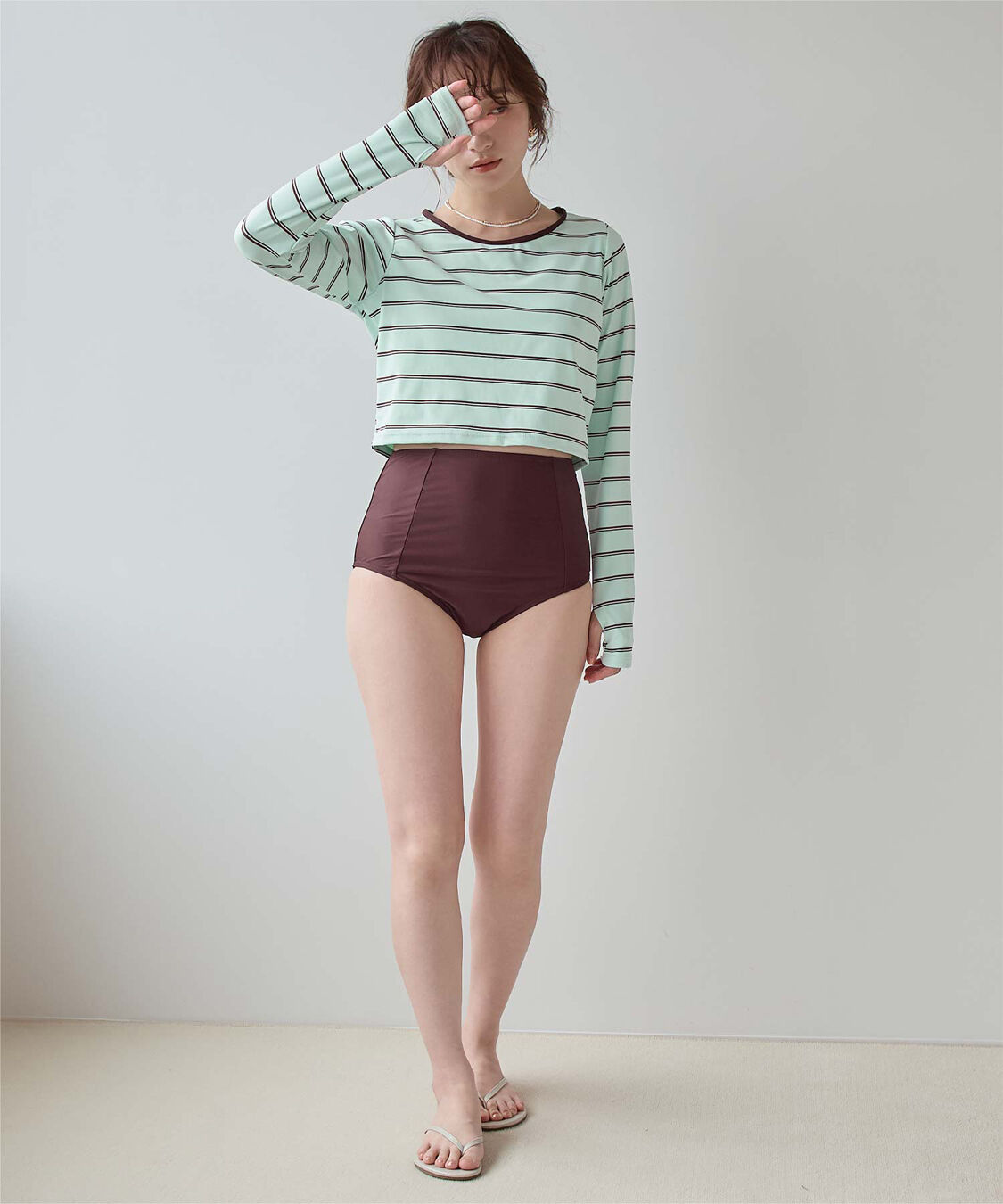SEA DRESS「3点セット/パイピング長袖ビキニ&times;ショートパンツ/水着」|ビキニ|
