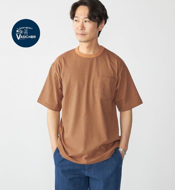 SHIPS「SHIPS: マイクロ ボーダー リンガー Tシャツ」|Tシャツ・カットソー|ブラウン