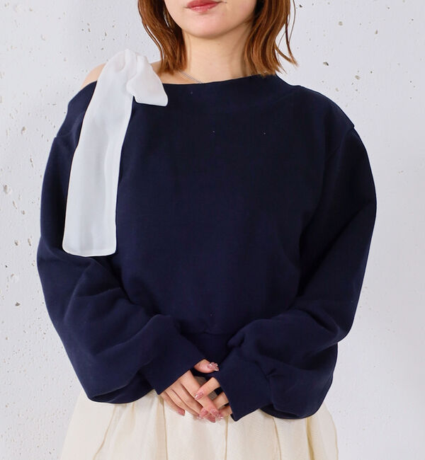 archives「シフォンリボンワンショルスウェット」|Tシャツ・カットソー|NAVY