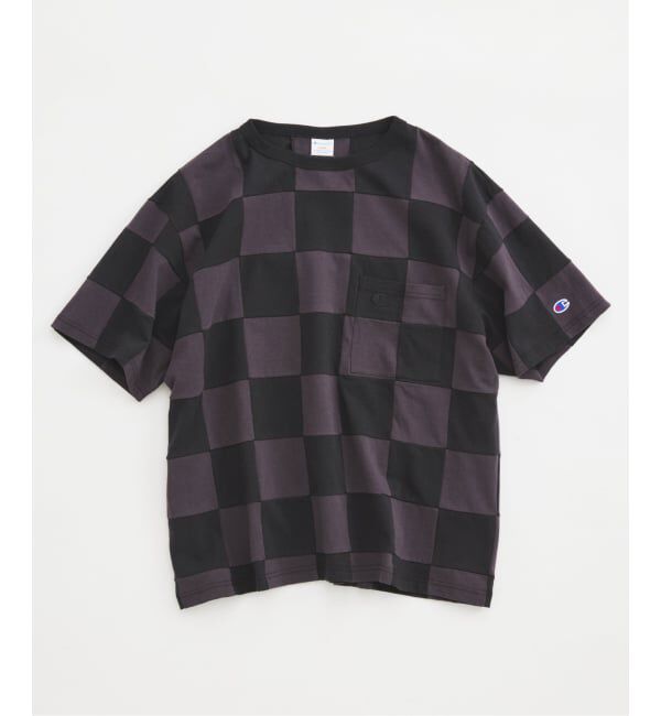 JOURNAL STANDARD relume「CHAMPION / チャンピオン 別注  パッチワーク チェッカーフラッグ Tシャツ」|Tシャツ・カットソー|ブラック A