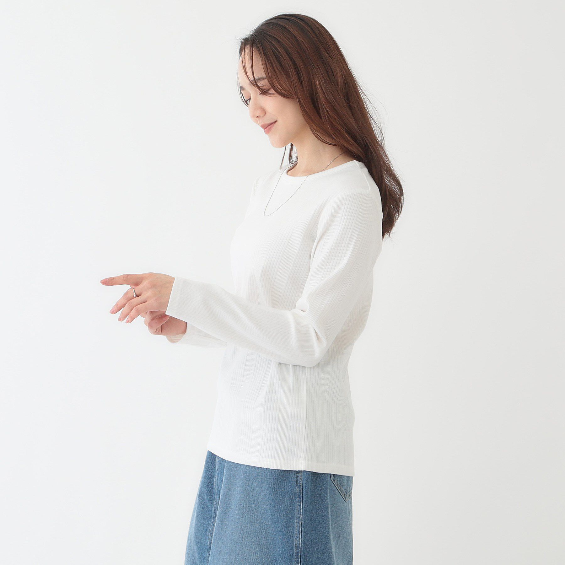 SHOO･LA･RUE「【洗える/S-LL】ベーシックだから着回ししやすい ランダムテレコ リブ長袖トップス」|Tシャツ・カットソー|