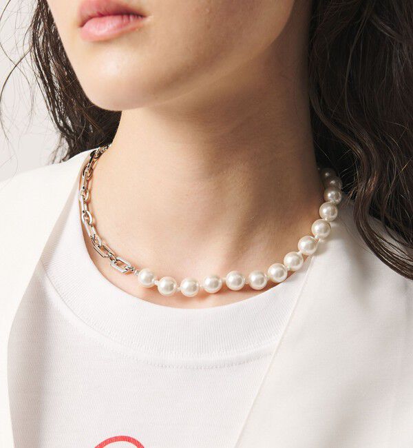 UNITED ARROWS「イミテーションパール&チェーン ネックレス」|ネックレス|WHITE