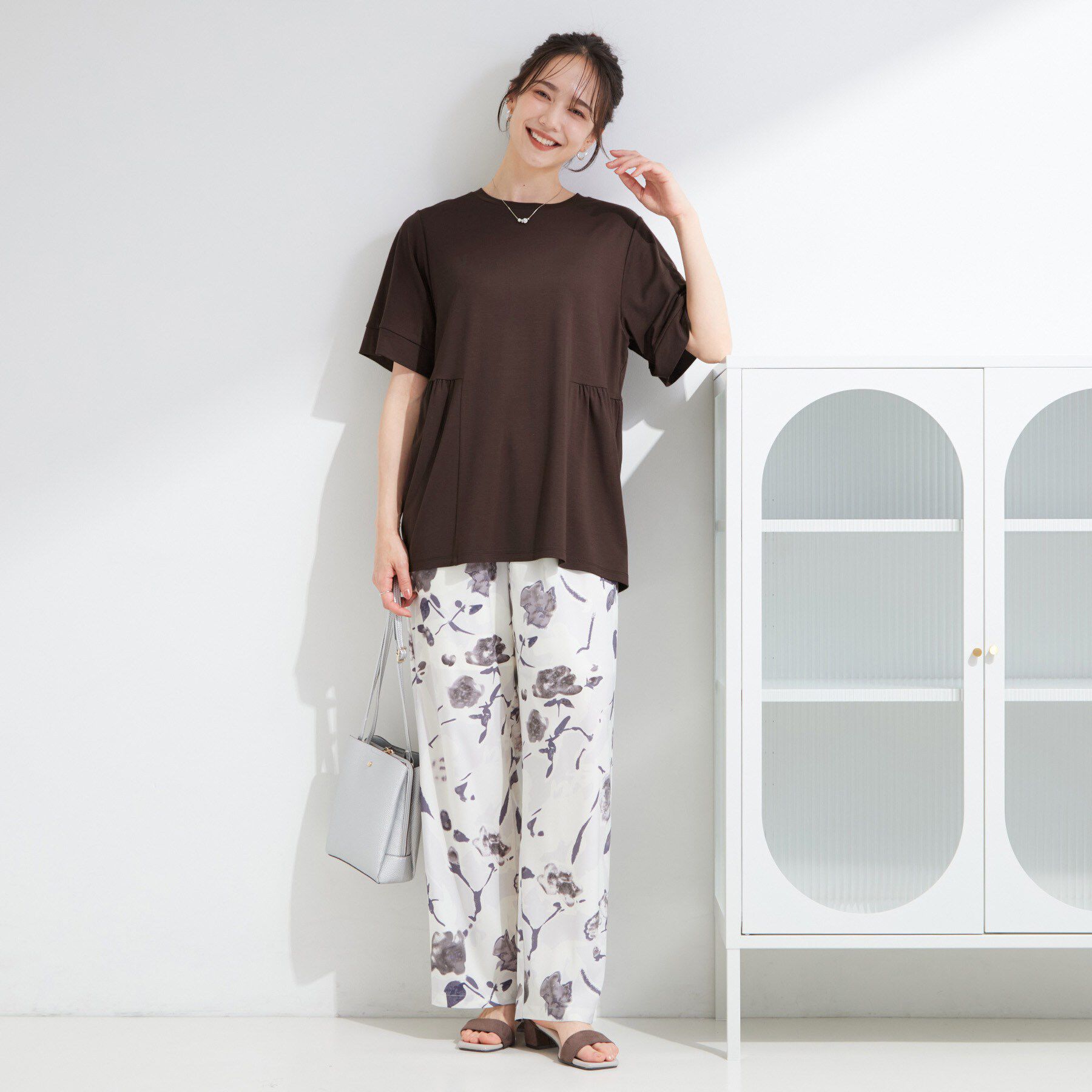 SHOO･LA･RUE「【ひんやり/UV/S-LL】とろみサイドギャザートップス」|Tシャツ・カットソー|
