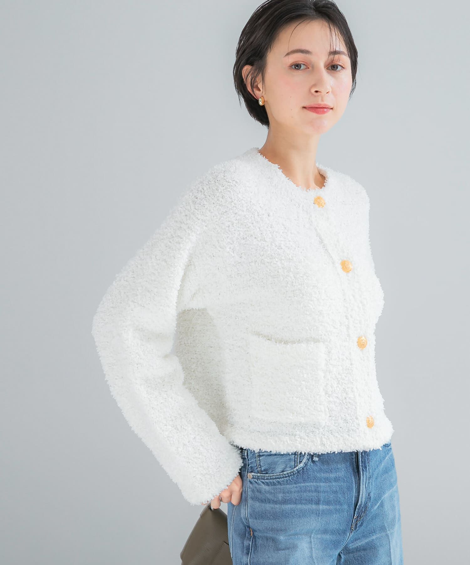URBAN RESEARCH ROSSO「ニットツイードショートカーディガン」|カーディガン|